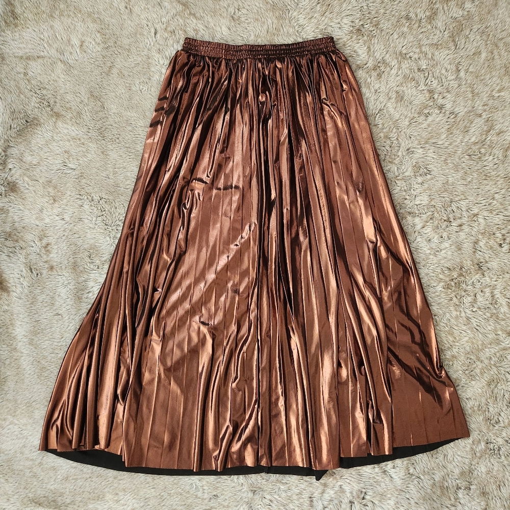 Free People En Saison Metallic Midi Skirt In Bronze Women's Size Large - Picture 2 of 10